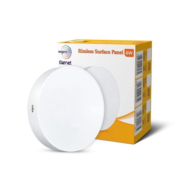 Wipro Garnet 6W Rimless Round LED Surface Panel Cool White Light 6500K Elegant Rimless Design for Wider Light Spread Surface