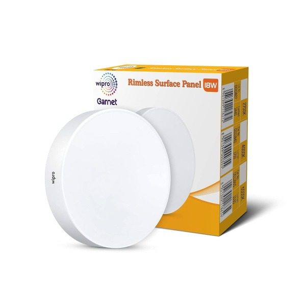 Wipro Garnet 18W Rimless Round LED Surface Panel Cool White Light 6500K Elegant Rimless Design for Wider Light Spread Surface