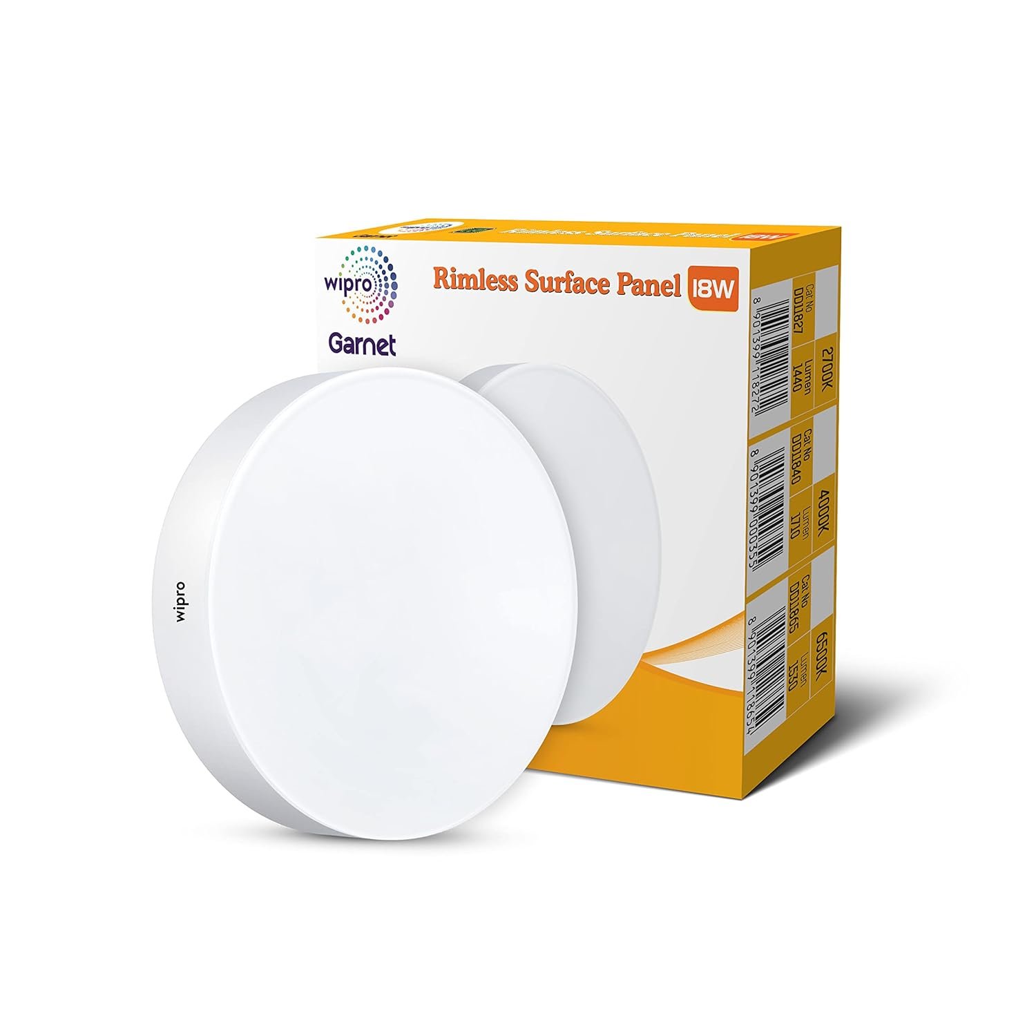 DD11865 Wipro Garnet 18W Rimless Round LED Surface Panel Cool White Light 6500K Elegant Rimless Design for Wider Light Spread Surface