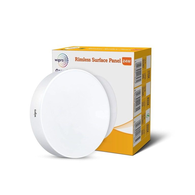 Wipro Garnet 24W Rimless Round LED Surface Panel, Cool White 6500K, 2400 Lumens, Ceiling Mounted LED Downlight, Model DD12465