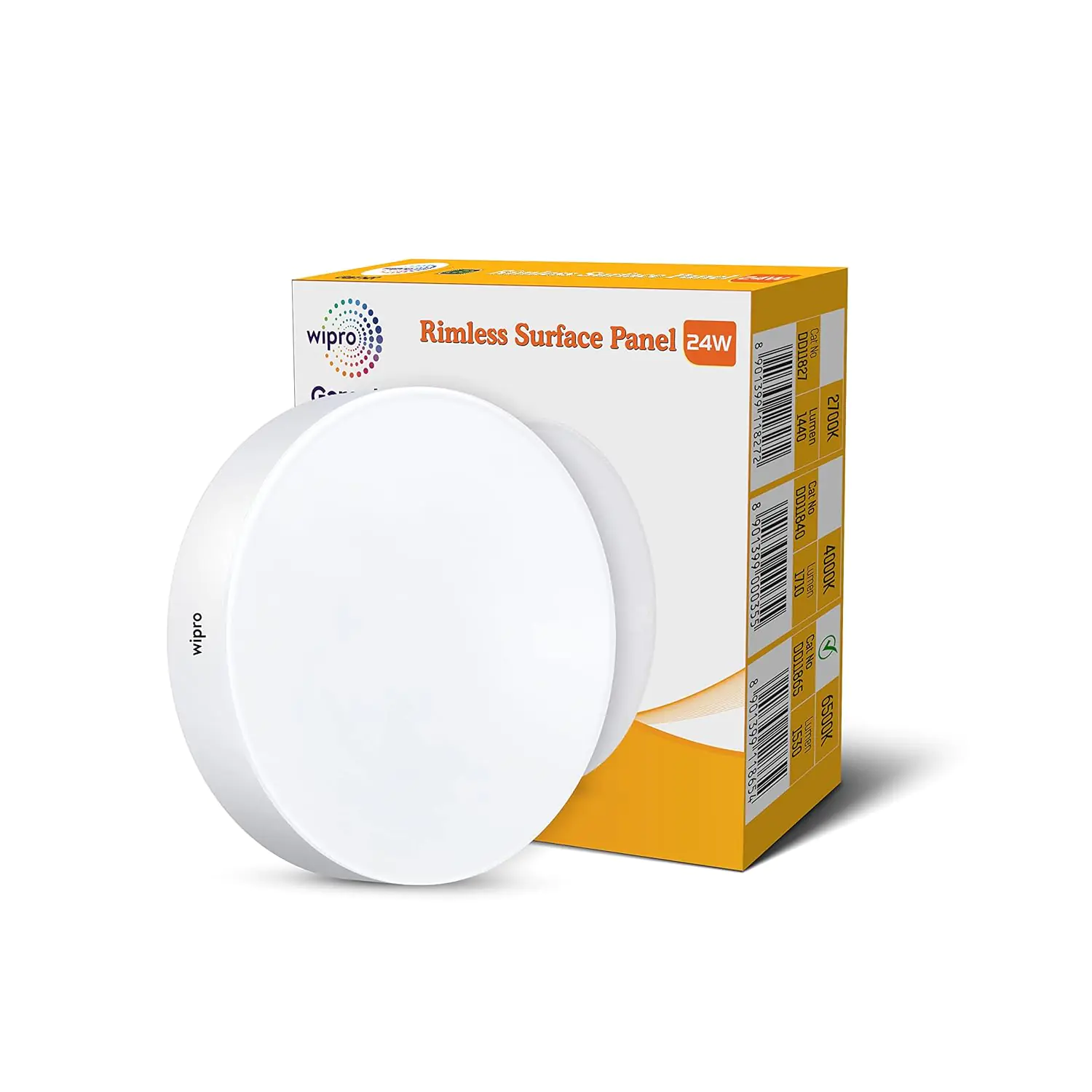 DD12465 Wipro Garnet 24W Rimless Round LED Surface Panel, Cool White 6500K, 2400 Lumens, Ceiling Mounted LED Downlight, Model DD12465