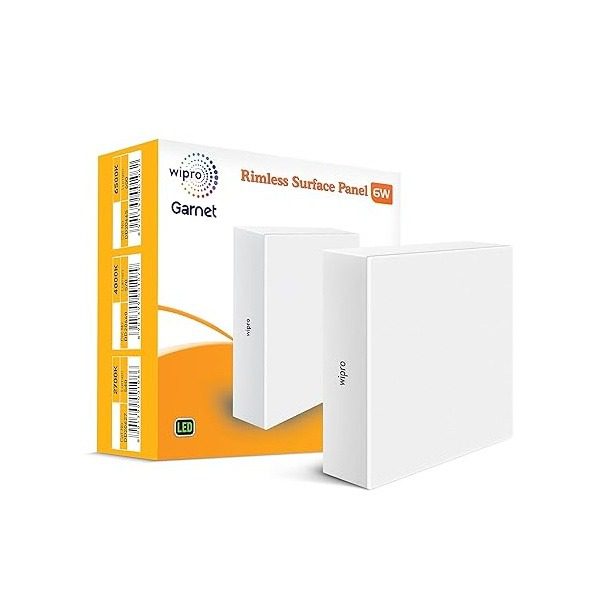 Wipro Garnet 6W Rimless Square LED Surface Panel Cool White Light 6500K Elegant Rimless Design for Wider Light Spread Surface