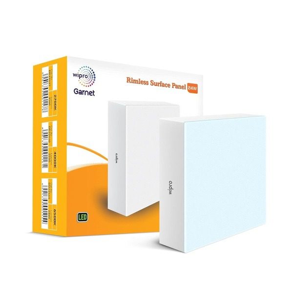 Wipro Garnet 24W Rimless Square LED Surface Panel, Cool White 6500K, 2400 Lumens, Ceiling Mounted, Model DD22465 dd