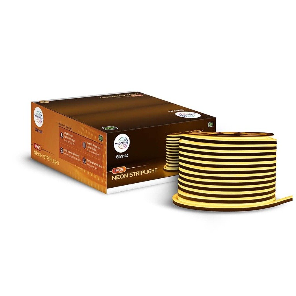 Wipro Garnet 50M Neon LED Strip Light, 120 LEDs mtr, Warm White 2700K, IP65 Waterproof, Flexible Strip Light for Outdoor Indo