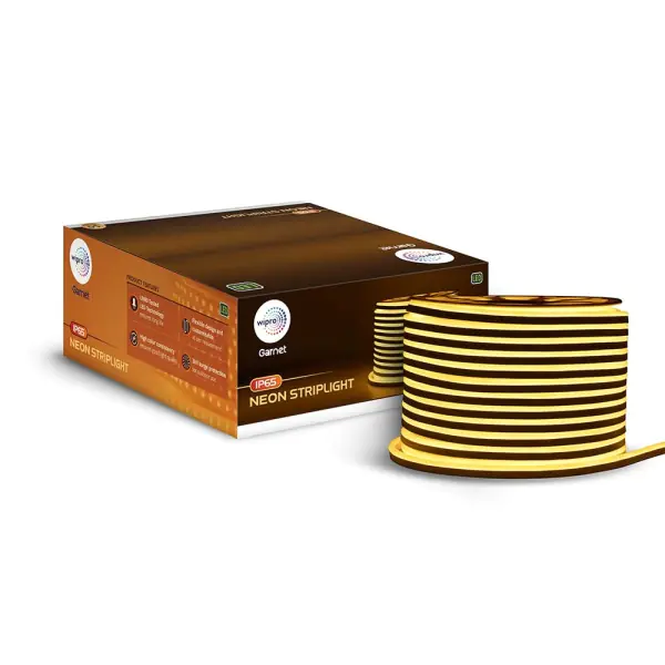Wipro Garnet 50M Neon LED Strip Light, 120 LEDs mtr, Warm White 2700K, IP65 Waterproof, Flexible Strip Light for Outdoor Indo