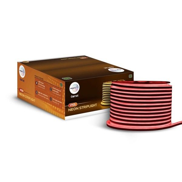 Wipro Garnet 50M Neon LED Strip Light, 120 LEDs mtr, Red, IP65 Waterproof, Flexible Strip Light for Outdoor Indoor Decoration