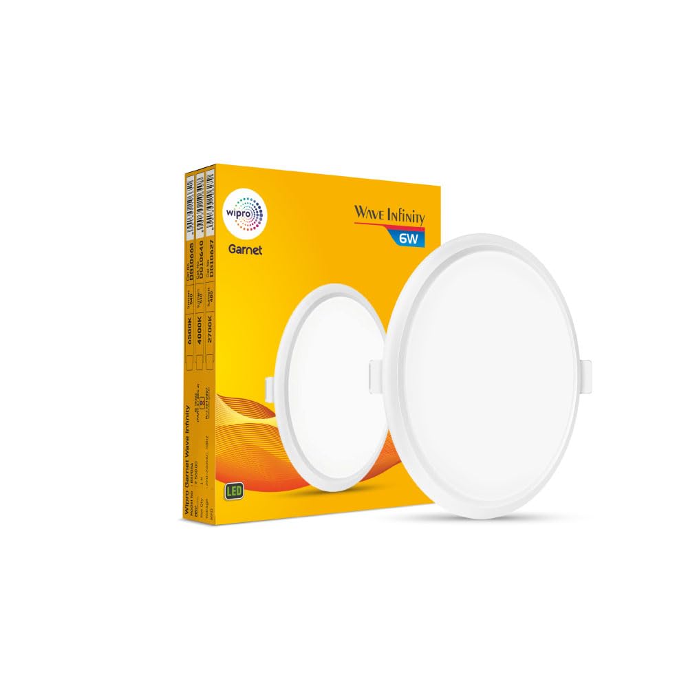 DG10665 Wipro Garnet 6W Round LED Wave Infinity Panel Cool White Light 6500K Rimless Ultra-Slim Design Recessed Downlight for False C