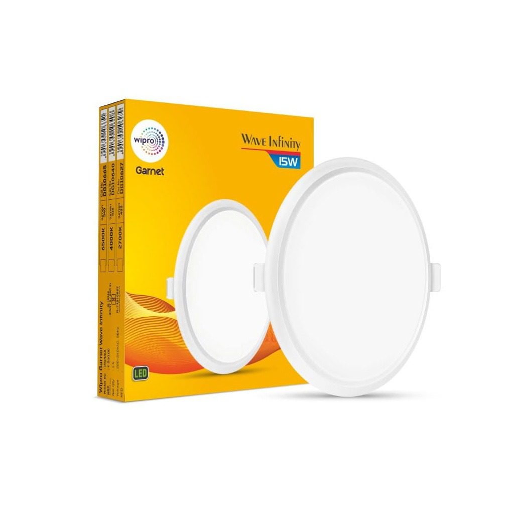 Wipro Garnet 15W Round LED Wave Infinity Panel Cool White Light 6500K Rimless Ultra-Slim Design for False Ceiling Recessed Do