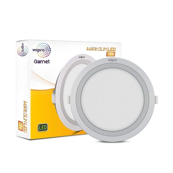 Wipro Garnet 20W Round LED Wave Panel Light Cool White Light 6000K Ultra-Slim Design Recessed Down Light for False Ceiling 20
