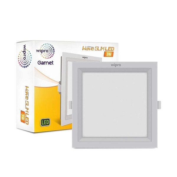 Wipro Garnet 3W Square LED Wave Panel Light Cool White Light 6000K Ultra-Slim Design Recessed Down Light for False Ceiling 80