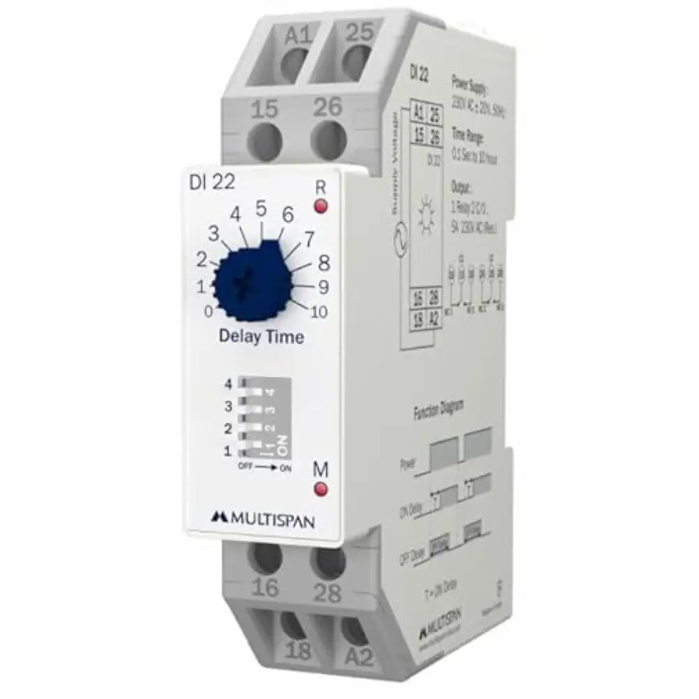 DI-22.webp DI-22 On-Off Delay timer DIN RAIL DISPLAY TIMER ANALOG TIMER 90 X 22.5 X 72 MULTISPAN di