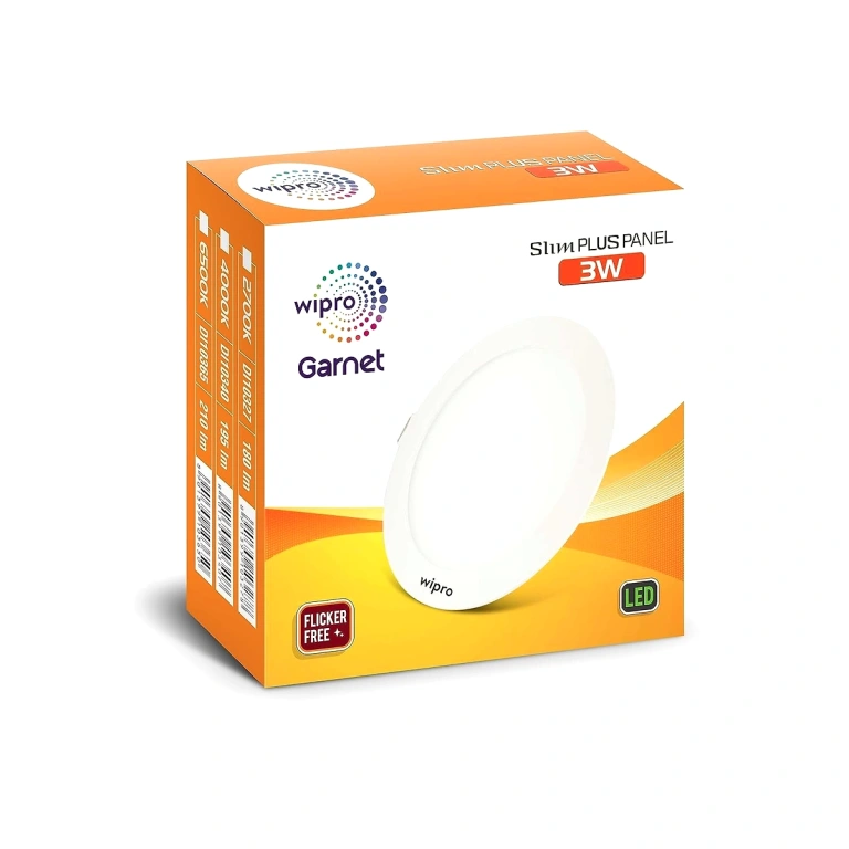 Wipro Garnet 3W Round LED Slim Plus Panel Cool White Light 6500K Ultra-Slim Design Aluminium Housing Flicker-Free Recessed Do