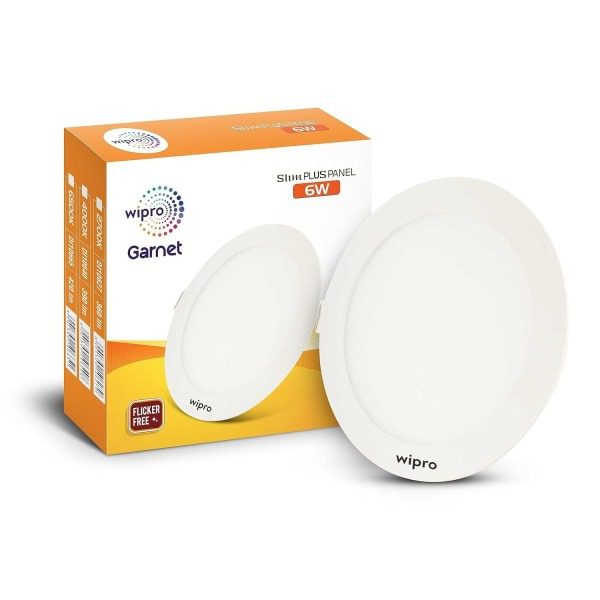 Wipro Garnet 6W Round LED Slim Plus Panel Cool White Light 6500K Ultra-Slim Design Aluminium Housing Flicker-Free Recessed Do