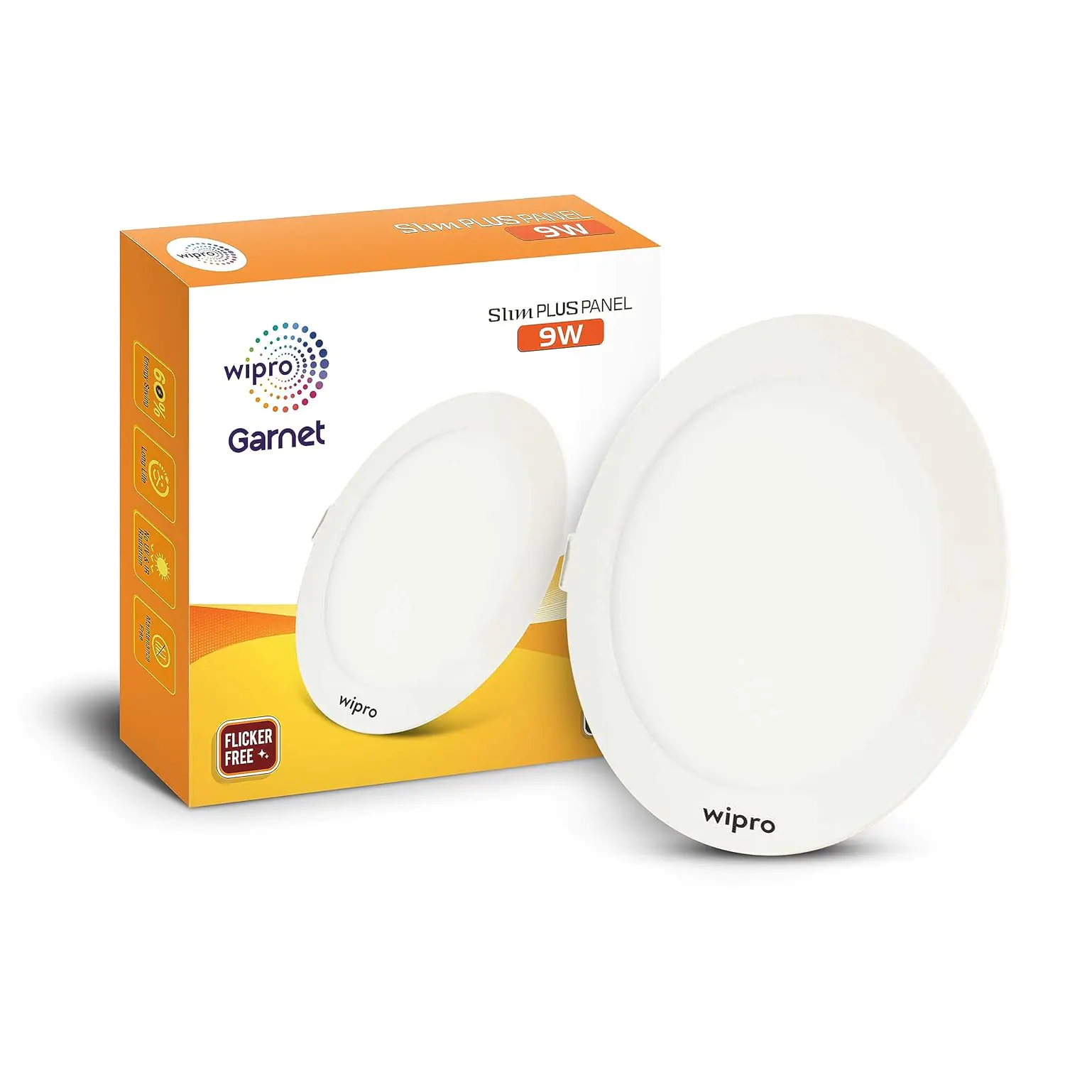 Wipro Garnet 9W Round LED Slim Plus Panel Cool White Light 6500K Ultra-Slim Design Aluminium Housing Flicker-Free Recessed Do