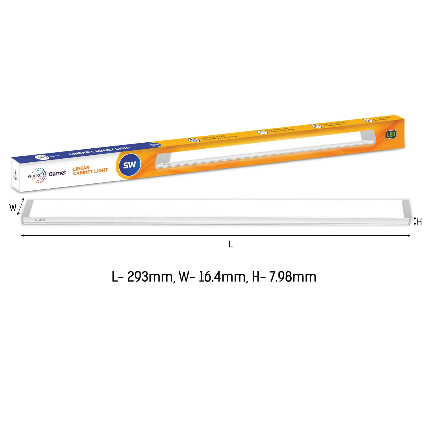 DJ10527 Wipro Garnet 5W LED Linear Cabinet Light 1Ft, Warm White 2700K Energy-Efficient Under Cabinet Light for Wardrobe Kitchen Shel