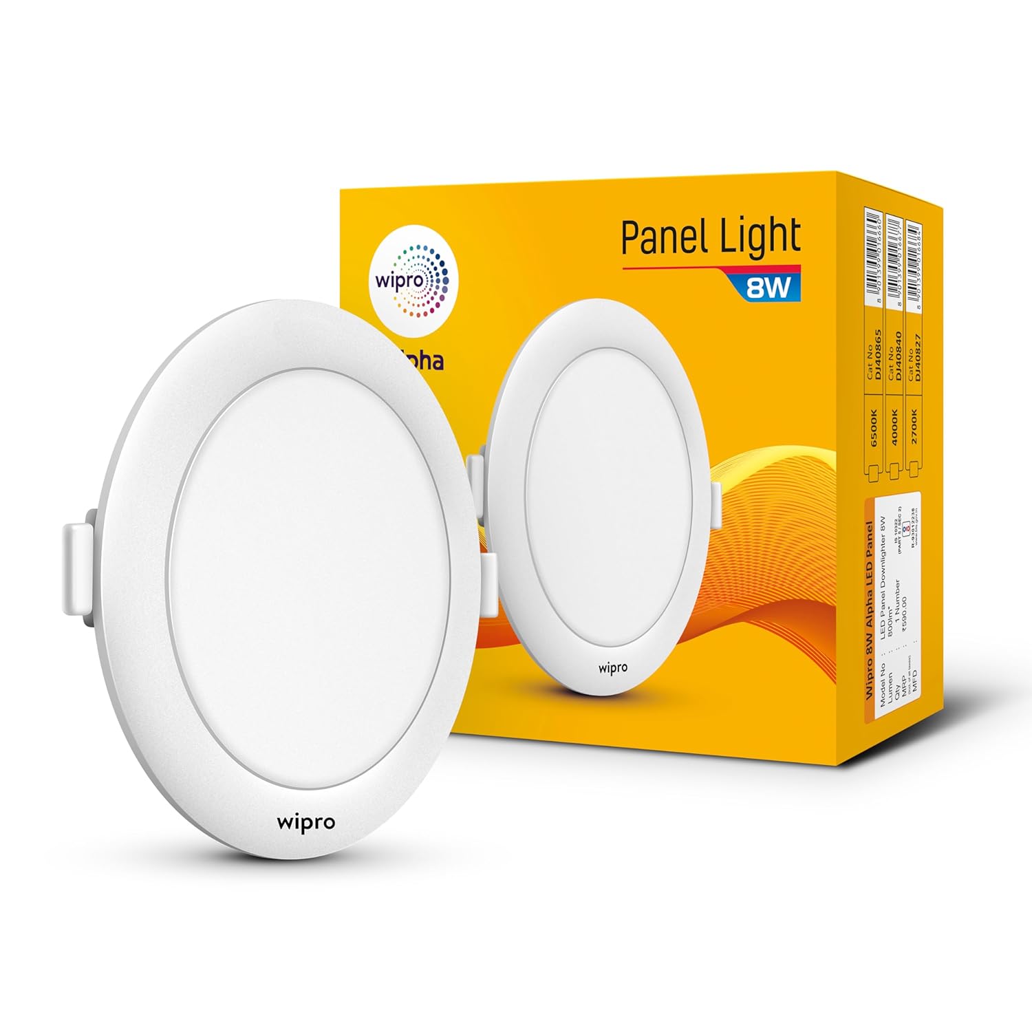 DJ40865 Wipro Garnet 8W Round LED Alpha Panel Cool White Light 6500K Recessed Down Light for False Ceiling 110mm Cutout Pack of 1 Mod
