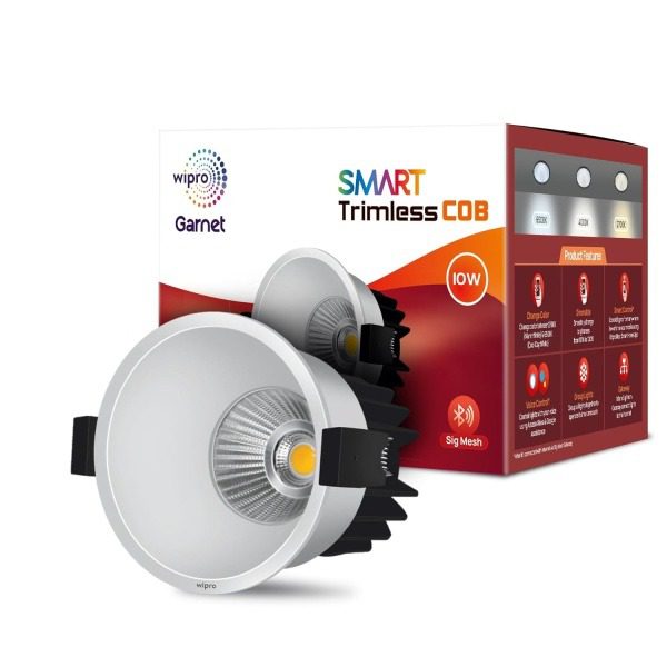 Wipro Garnet 10W Smart Trimless COB Spotlight, CCT White Tuneable Dimmable, 24 Beam Angle, Bluetooth Control, Alexa Google As
