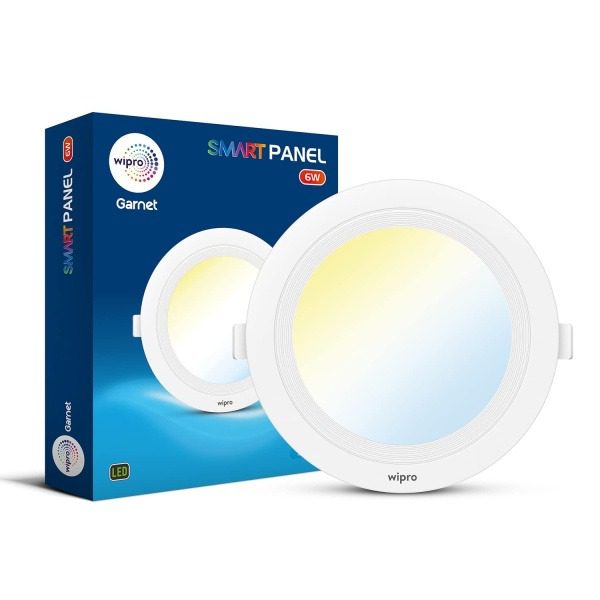 Wipro Garnet 6W Smart Panel Ceiling Light, CCT White Tuneable Dimmable, Bluetooth Control, Alexa Google Assistant Compatible,