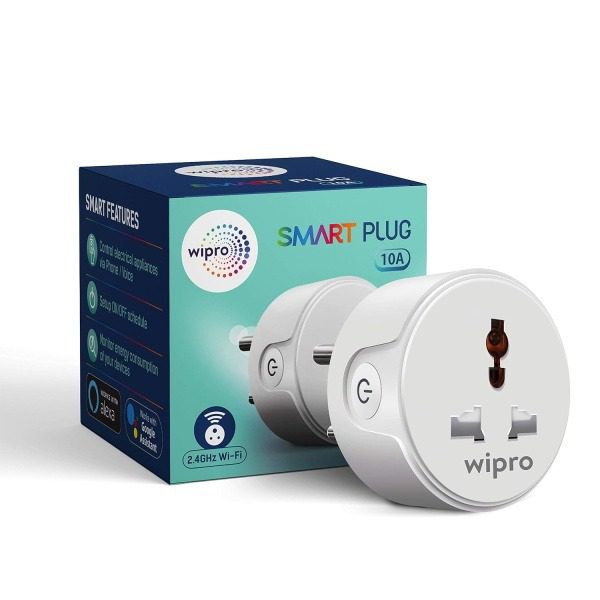Wipro 10A Smart Wi-Fi Plug with Energy Monitoring, Compatible with Alexa Google Assistant, Suitable for Small Appliances TVs,