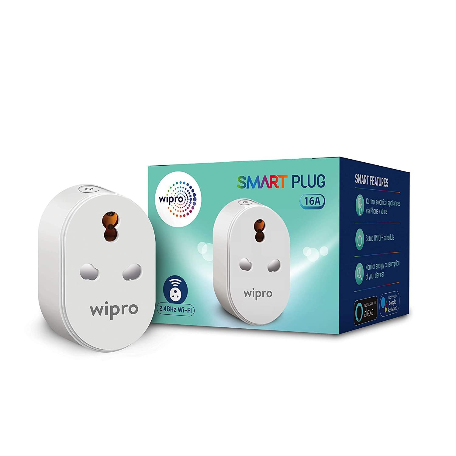 DSP1160 Wipro 16A Wi-Fi Smart Plug with Energy Monitoring, Suitable for Large Appliances Geysers, Microwave Ovens, ACs , Works with A
