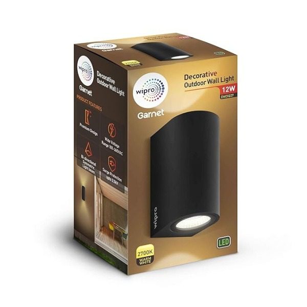 Wipro Garnet 2x6W Symmetric Up Down Cylindrical Outdoor Wall Light, IP54, Warm White 2700K , Aluminium Housing, for Home, Pac