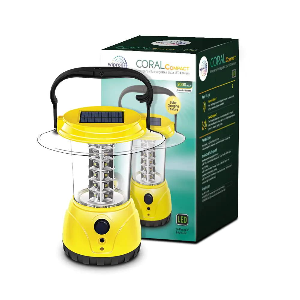 E10014 Wipro Coral Compact Rechargeable Solar Lantern, Yellow, Emergency Light, Model E10014 e