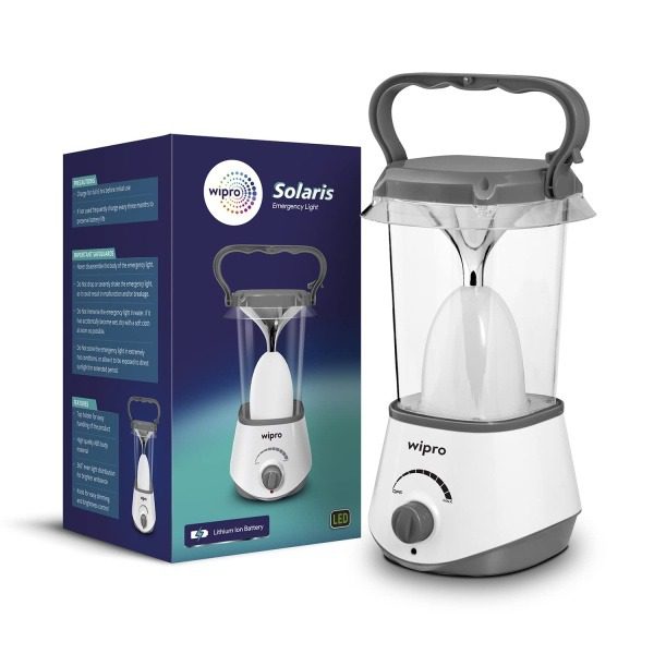 Wipro Solaris 10W Rechargeable Emergency LED Lantern, 360 Ambient Light, 3000mAh Lithium Battery, White, Model E20001 e
