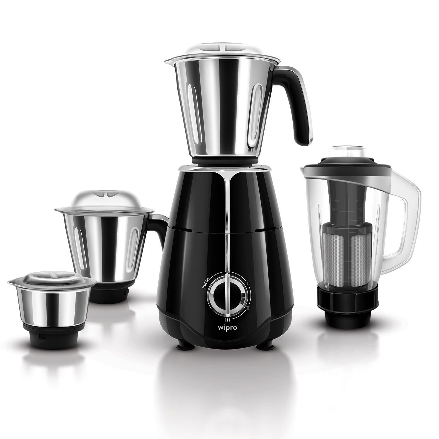 EF173100 Wipro Elato FMG206 1000 Watt Mixer Grinder with 4 Jars,Heavy Duty 100 Copper Motor,Superfast Grinding,Stone Pounding Blade fo