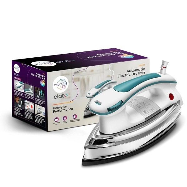 Wipro Elato GD203 1200 Watt Heavyweight Dry Iron, Quick Heat Up, Anti Bacterial German Weilburger Dual Coated Soleplate,5 Mod