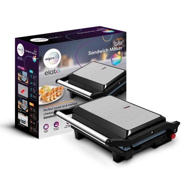 Wipro Elato BS202 1000 Watt Ceramic Grill Sandwich Maker, Scratch Resistant, 180 Open Sandwich Griller, Auto Cutoff, Non Toxi
