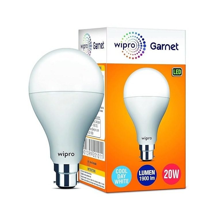 Wipro Garnet 20W LED Bulb for Home Office Cool Day White 6500K B22 Base 220 degree Light coverage 4Kv Surge Protection 400V H