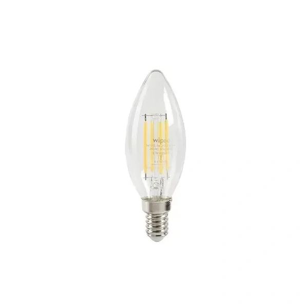 Wipro Garnet 4W Filament Candle LED Bulb Warm White 2700K , E14 Base Decorative Energy-Efficient Bulb with In-Built Surge Pro