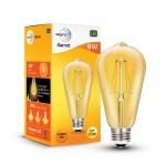 Wipro Garnet 8W A60 LED Filament Bulb Warm White 2700K , E27 Base Decorative Energy-Efficient Bulb with In-Built Surge Protec