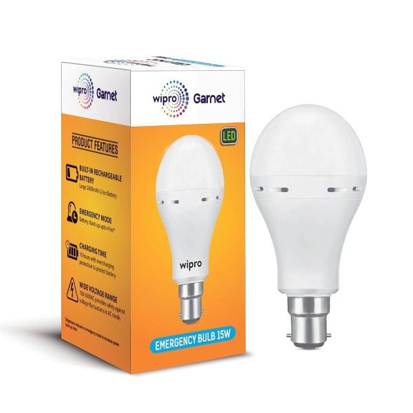 Wipro Garnet 15w LED Emergency Bulb Cool Day White 6500K B22 LED Bulb Base Inverter Bulb for home, with 4 Hours battery back