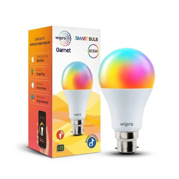 Wipro Garnet 12.5W Smart WiFi LED Bulb RGB CCT, B22 Base 16M Colors, Dimmable, Music Sync Compatible with Alexa Google Assist