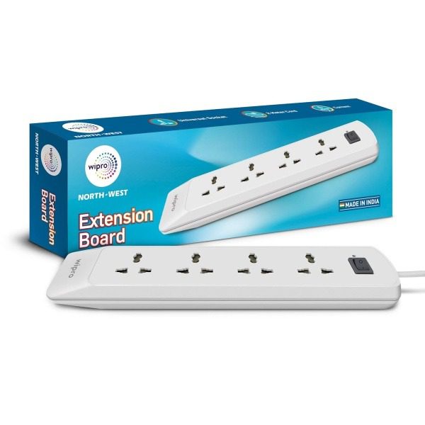 Wipro NW Extension Board, 6A with 4 Universal Sockets 1 Master Switch, Spike Guard with Indicator, 2m Long Cord, Overload Pro