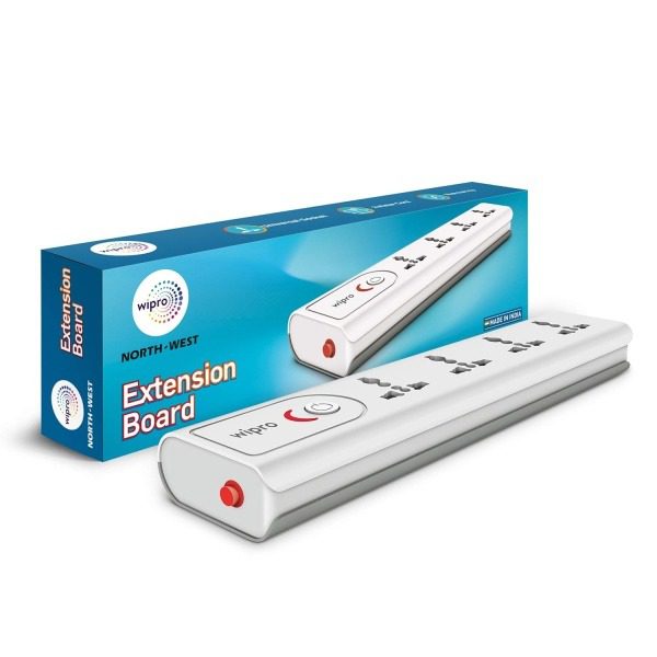 Wipro NW Extension Board, 4 Universal Sockets 1 Master Switch, Spike Guard with Indicator, 2m Long Cord, Overload Protection,