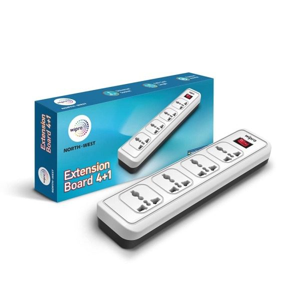 Wipro 4 1 Extension Board 4 Universal Socket with Single Switch 2 Meter Long Cord Child Safety Auto Cutoff Fire Resistant Mul