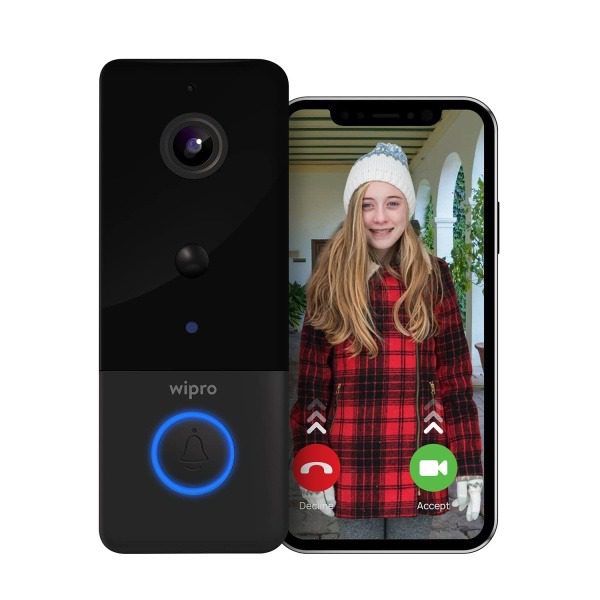 wipro Smart Wireless Doorbell 2 MP 1080p Full HD Camera with Night Vision AI Smart Motion Detection Two-Way Communication Wir
