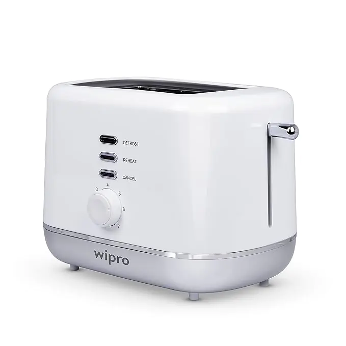 Wipro Vesta Bread Toaster 800 Watts Auto Pop up with Removable Crumb Tray, 7 Browning Levels with Defrost and Pre Heat Functi