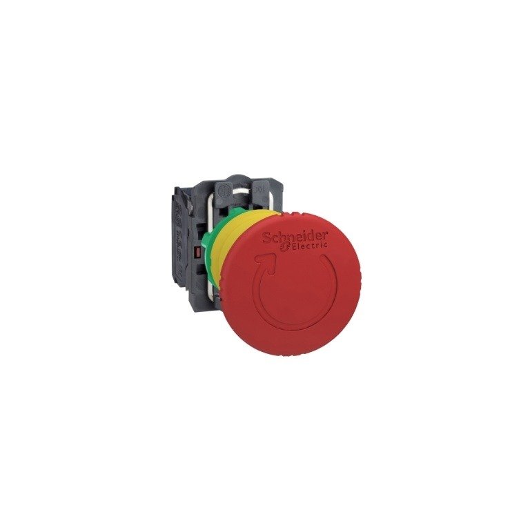XB5AS8444 Emergency stop switching off, plastic, red mushroom Ø40, Ø22, trigger latching turn to release, 2NC Schneider Elect