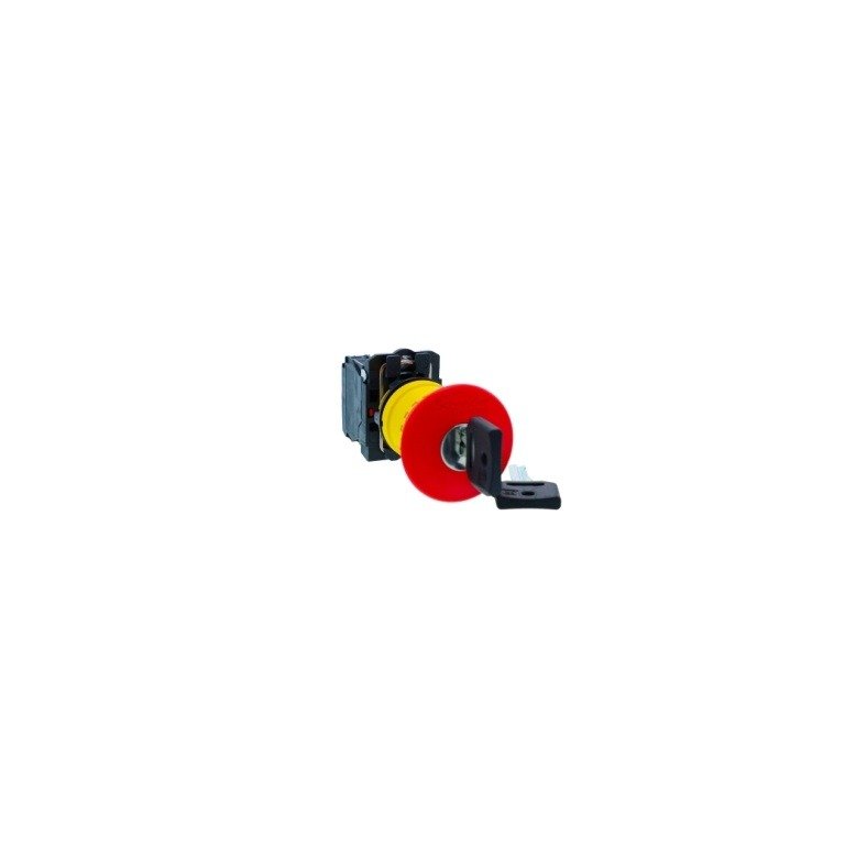XB5AS9445N Key emergency stop push button, Harmony XB5N XB7N, plastic, red, 40mm, key release, trigger latching, 1 NO 1NC Sch