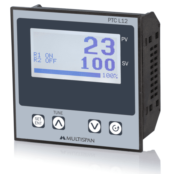 PTC-L12 PTC-1202 UNIVERSAL INPUT PID CONTROLLER WITH ANALOG OUTPUT MODBUS FACILITY 96 X 96 X 54 MULTISPAN ptc l12