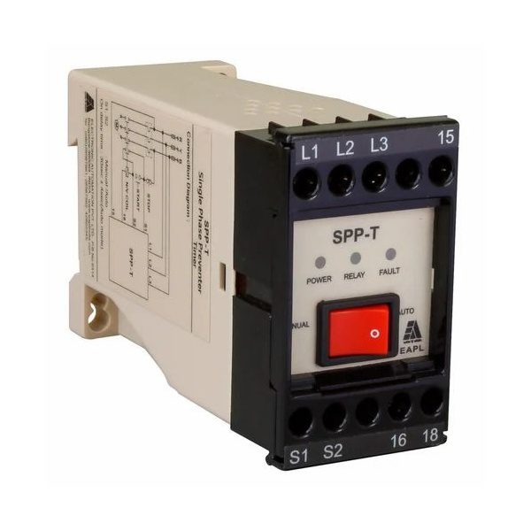 SPP-T Phase fail, reverse, unbalance, Single Phase Preventer Selfpwrd,3P3W Din Rail Mount Rly1C O TDT Factoryset EAPL spp t 5