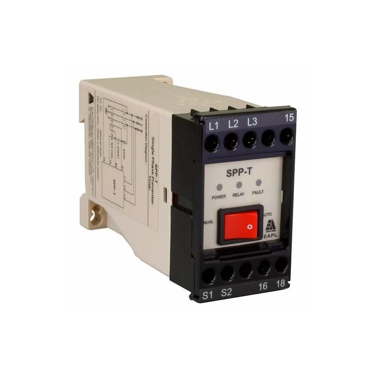 SPP-T Phase fail, reverse, unbalance, Single Phase Preventer Selfpwrd,3P3W Din Rail Mount Rly1C O TDT Factoryset EAPL spp t 5