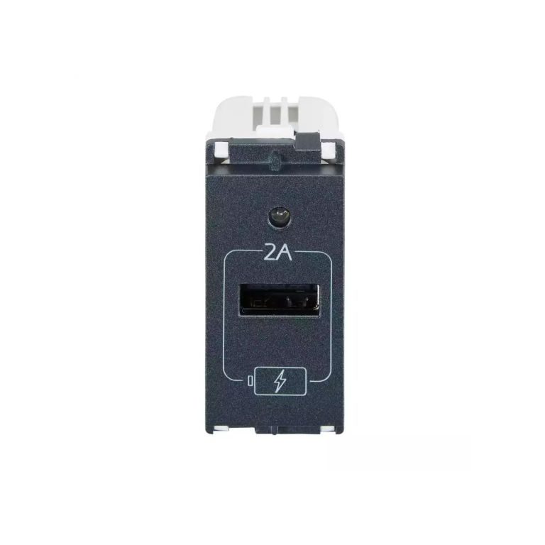 enGem USB Charger 2A 1 Module Stone Grey L T CB93101AS02 engem usb charger 2a 1 module stone grey cb93101as02 front