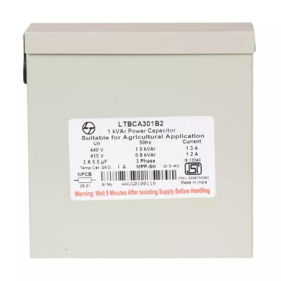 ltbca301b2_1kvar-agd_box_cap440v3_ph_front.jpg Power Factor Correction Capacitor-Agri Box Cap-1 kVAr,440V L T LTBCA301B2 ltbca301b2 1kvar agd box cap440v3 ph front