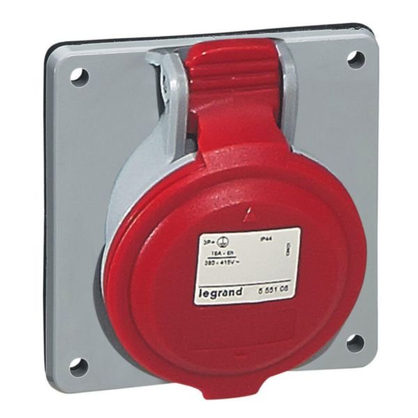 Panel mounting socket P17 inclined outlet IP44 380 415 V 32 A 3P E , 555288 Legrand 555288 legrand