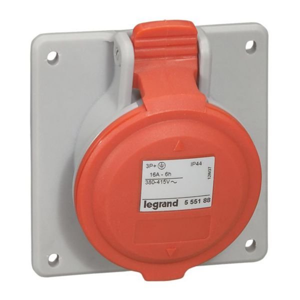 Panel mounting socket P17 inclined outlet IP44 380 415 V 16 A 3P N E , 555189 Legrand lg 555189 web r