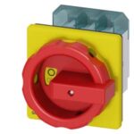3LD2504-0TK53 | SENTRON, Switch disconnector 3LD, emergency switching-off switch, 3- pole, Iu: 63 A, operating power / at AC-23 A 400 V: 22 kW, front-mounted, rotary operating mechanism, Red / yellow, 4-hole mounting of the handle - Siemens